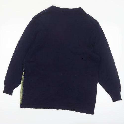 Collection Hip Design Women's Blue Geometric Wool Blend Cardigan Size 14