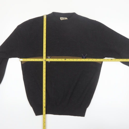 Cotton Laine Men's Black Wool Argyle Crew Neck Jumper M
