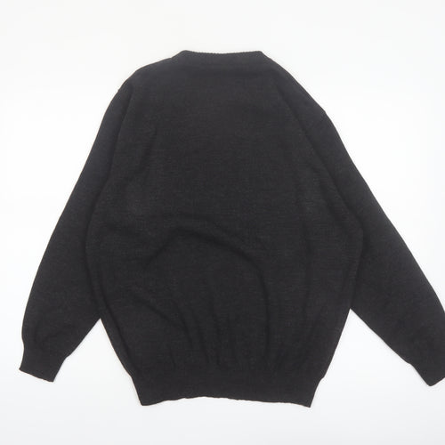 Cotton Laine Men's Black Wool Argyle Crew Neck Jumper M