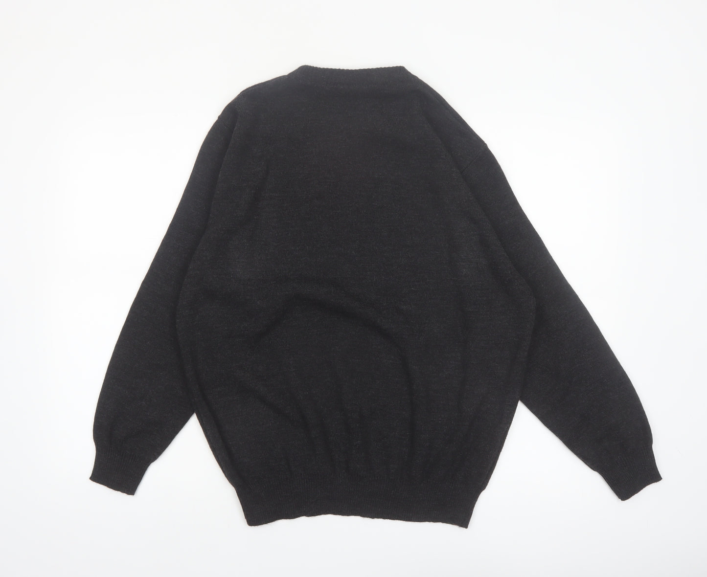 Cotton Laine Men's Black Wool Argyle Crew Neck Jumper M