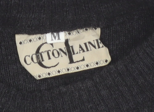 Cotton Laine Men's Black Wool Argyle Crew Neck Jumper M