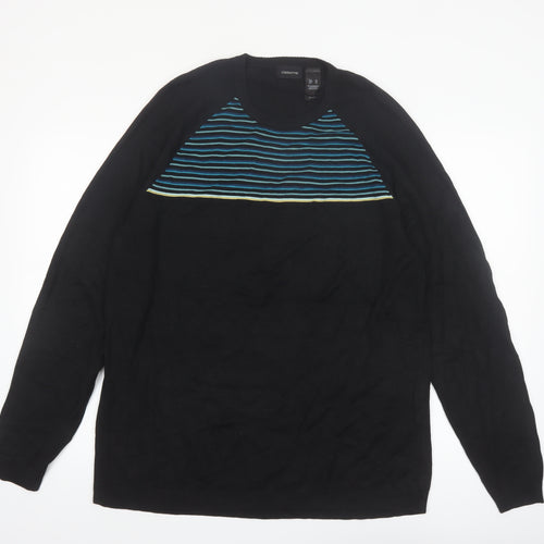 Claiborne Men’s Black XL Silk Blend Striped Pullover Jumper