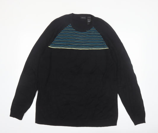 Claiborne Men’s Black XL Silk Blend Striped Pullover Jumper