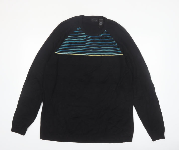 Claiborne Men’s Black XL Silk Blend Striped Pullover Jumper