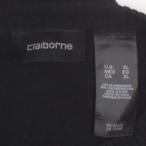 Claiborne Men’s Black XL Silk Blend Striped Pullover Jumper