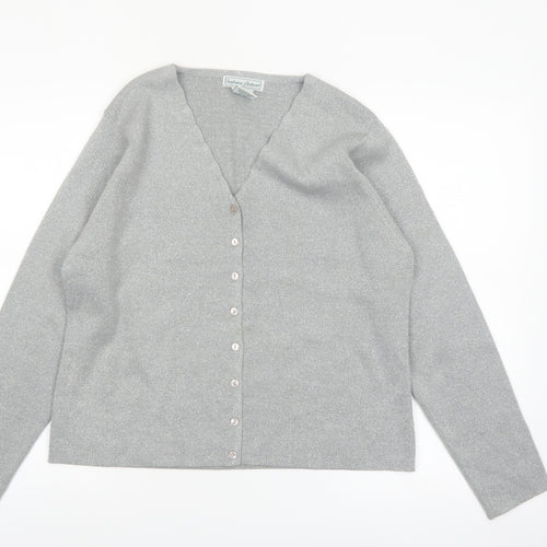 Stephanie Andrews Women's Silver L V-Neck Button Knit Cardigan