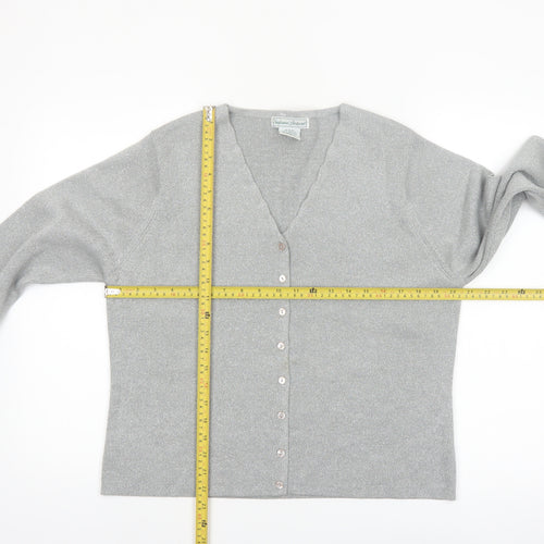Stephanie Andrews Women's Silver L V-Neck Button Knit Cardigan