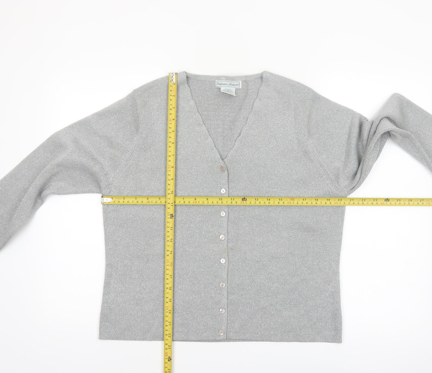 Stephanie Andrews Women's Silver L V-Neck Button Knit Cardigan