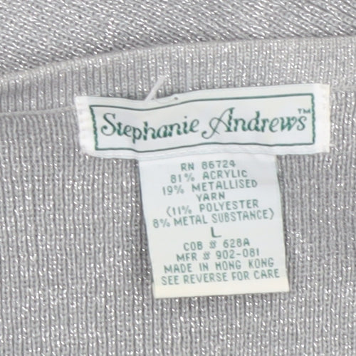 Stephanie Andrews Women's Silver L V-Neck Button Knit Cardigan