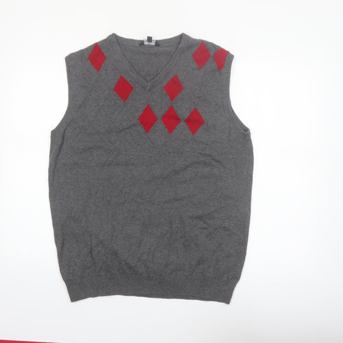 Zenformen Mens Grey Argyle Diamond Cotton Knit V-Neck Sweater Vest L