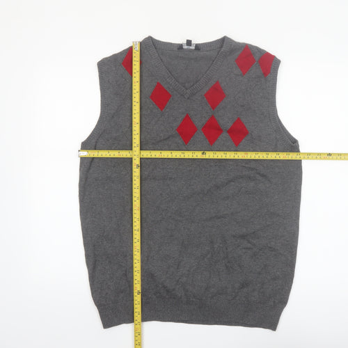 Zenformen Mens Grey Argyle Diamond Cotton Knit V-Neck Sweater Vest L