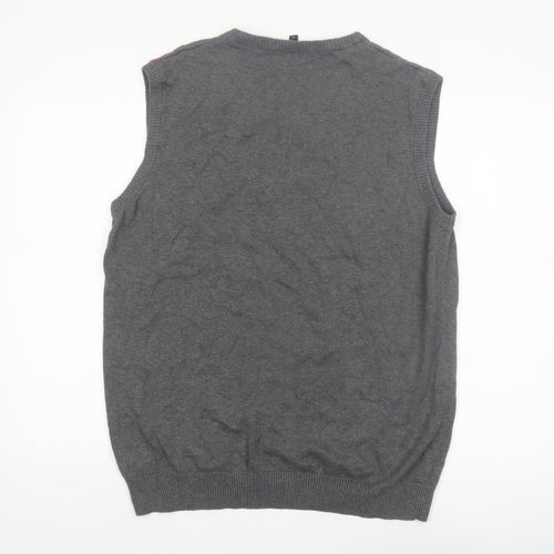 Zenformen Mens Grey Argyle Diamond Cotton Knit V-Neck Sweater Vest L