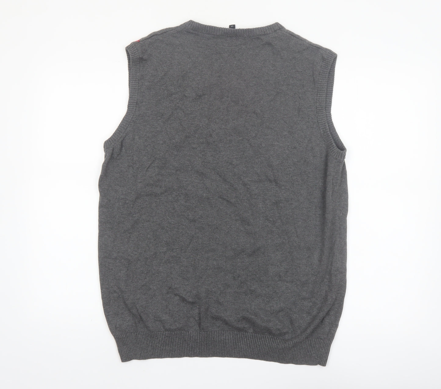 Zenformen Mens Grey Argyle Diamond Cotton Knit V-Neck Sweater Vest L