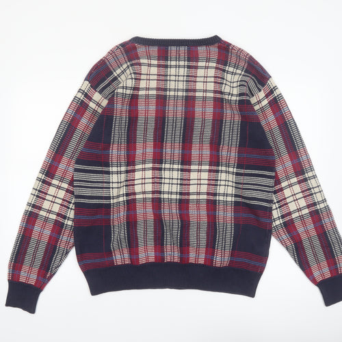 Pringle Men's Multicoloured Check Cotton Jumper L Crew Neck Vintage Knit