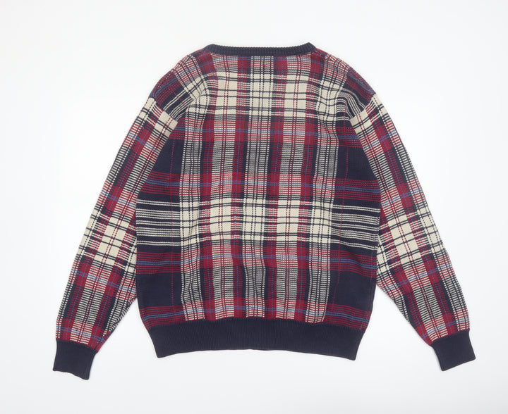 Pringle Men's Multicoloured Check Cotton Jumper L Crew Neck Vintage Knit