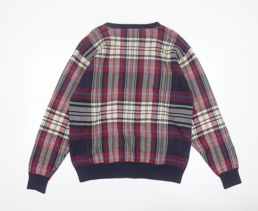 Pringle Men's Multicoloured Check Cotton Jumper L Crew Neck Vintage Knit