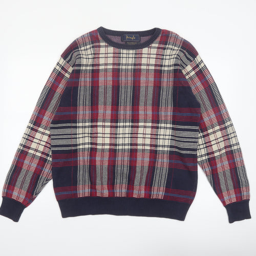 Pringle Men's Multicoloured Check Cotton Jumper L Crew Neck Vintage Knit