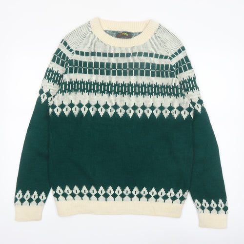 Alps Knitmeister Men's Green Fair Isle Wool Jumper M