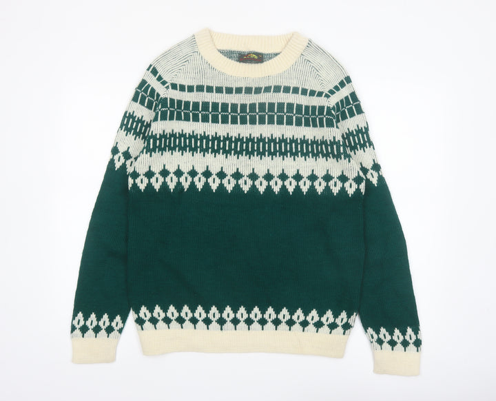 Alps Knitmeister Men's Green Fair Isle Wool Jumper M