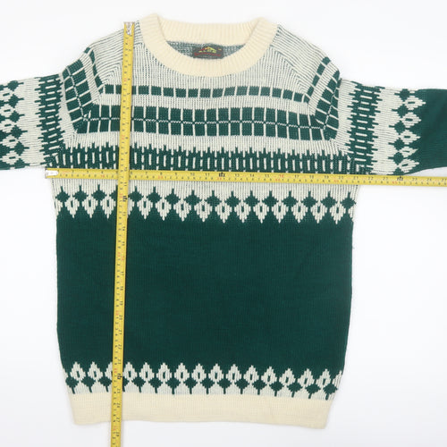 Alps Knitmeister Men's Green Fair Isle Wool Jumper M