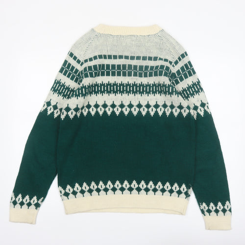 Alps Knitmeister Men's Green Fair Isle Wool Jumper M
