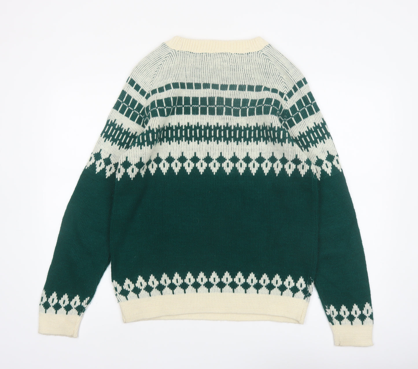 Alps Knitmeister Men's Green Fair Isle Wool Jumper M