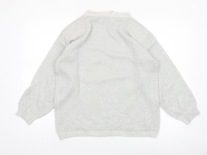 Shenanigans Women's Silver Metallic Knit Pullover Jumper Size S