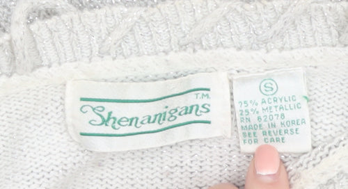 Shenanigans Women's Silver Metallic Knit Pullover Jumper Size S