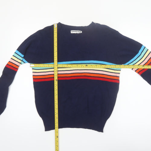ECOWISH Women's Blue Rainbow Stripe Pullover Jumper M