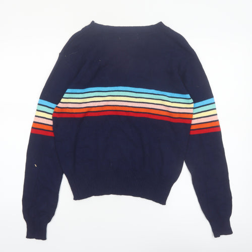 ECOWISH Women's Blue Rainbow Stripe Pullover Jumper M