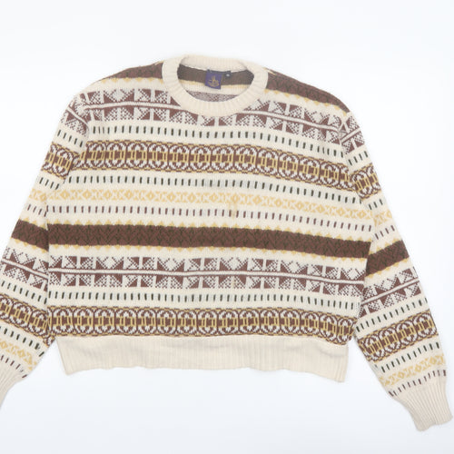 Beyond Retro Women Beige Fair Isle Wool Jumper XL