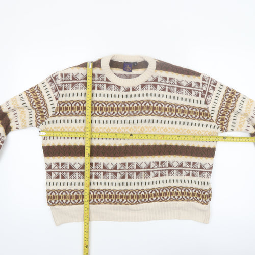Beyond Retro Women Beige Fair Isle Wool Jumper XL