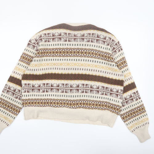 Beyond Retro Women Beige Fair Isle Wool Jumper XL