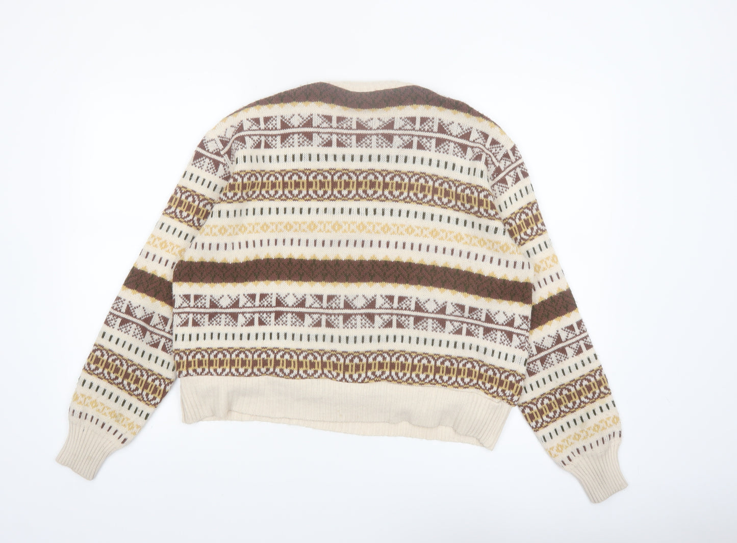 Beyond Retro Women Beige Fair Isle Wool Jumper XL