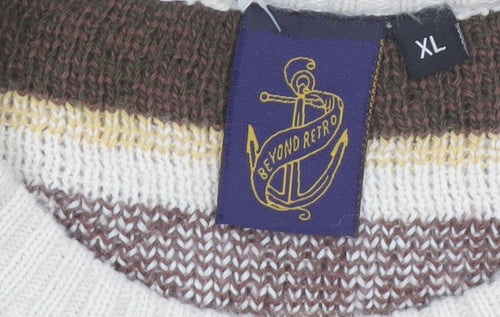 Beyond Retro Women Beige Fair Isle Wool Jumper XL