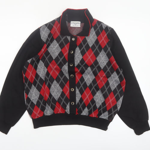 Alfred Dunner Petite M Women Black Red Argyle Knit Button Jacket
