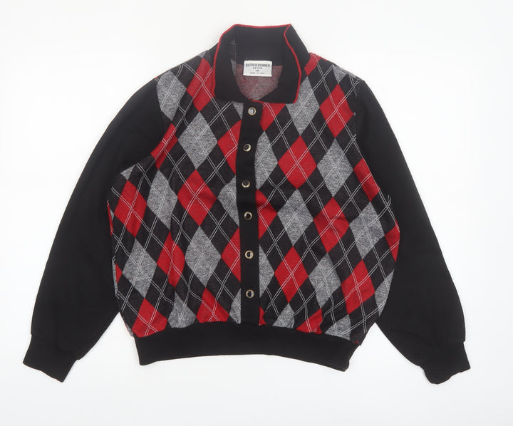 Alfred Dunner Petite M Women Black Red Argyle Knit Button Jacket