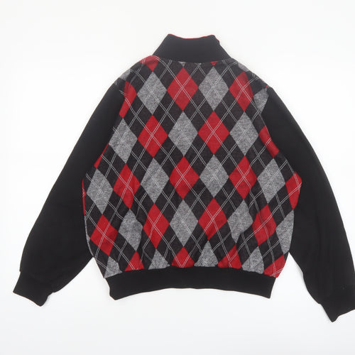Alfred Dunner Petite M Women Black Red Argyle Knit Button Jacket