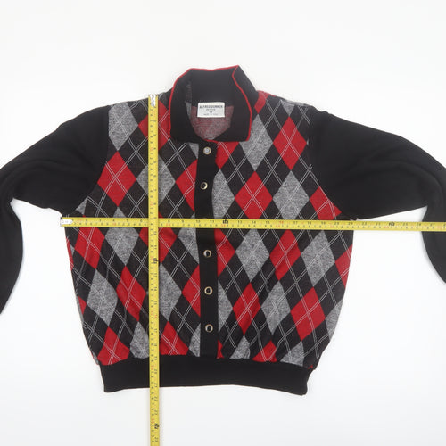 Alfred Dunner Petite M Women Black Red Argyle Knit Button Jacket
