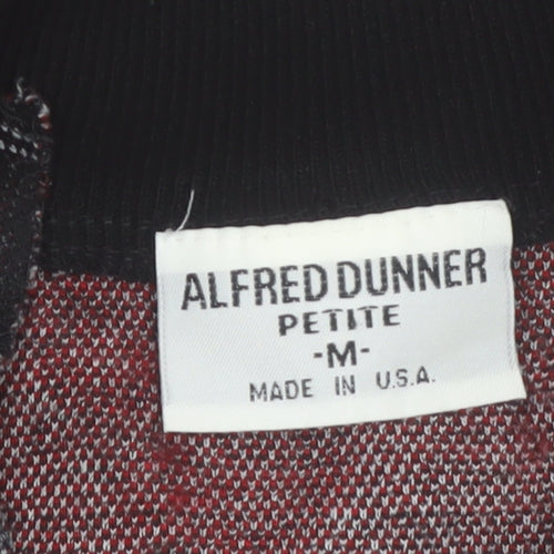 Alfred Dunner Petite M Women Black Red Argyle Knit Button Jacket