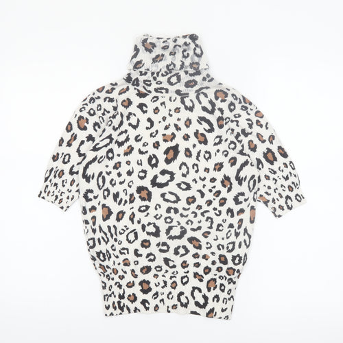 Mirepa Women’s Leopard Print Roll Neck Short Sleeve Jumper Size S