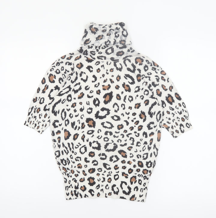 Mirepa Women’s Leopard Print Roll Neck Short Sleeve Jumper Size S