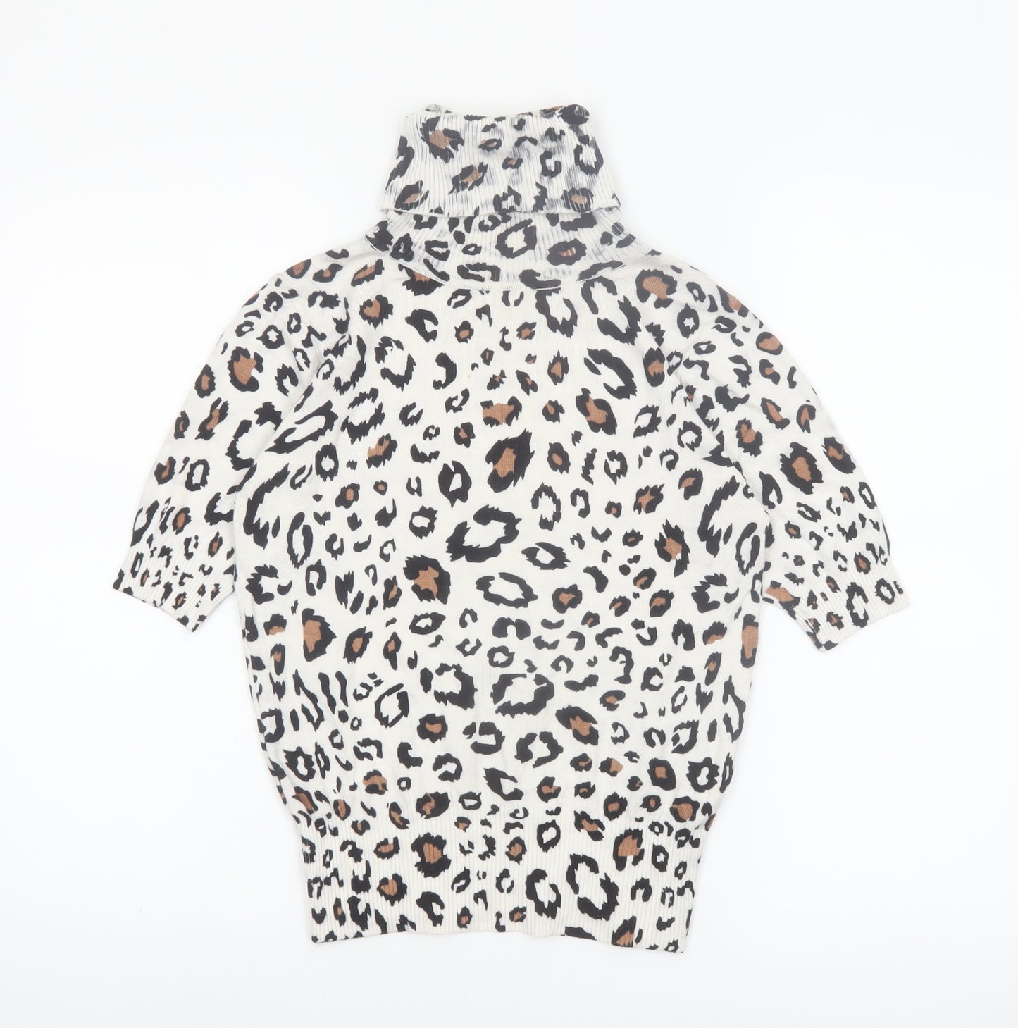 Mirepa Women’s Leopard Print Roll Neck Short Sleeve Jumper Size S