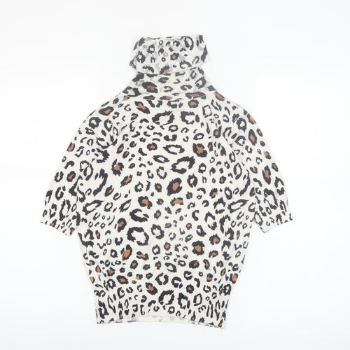 Mirepa Women’s Leopard Print Roll Neck Short Sleeve Jumper Size S