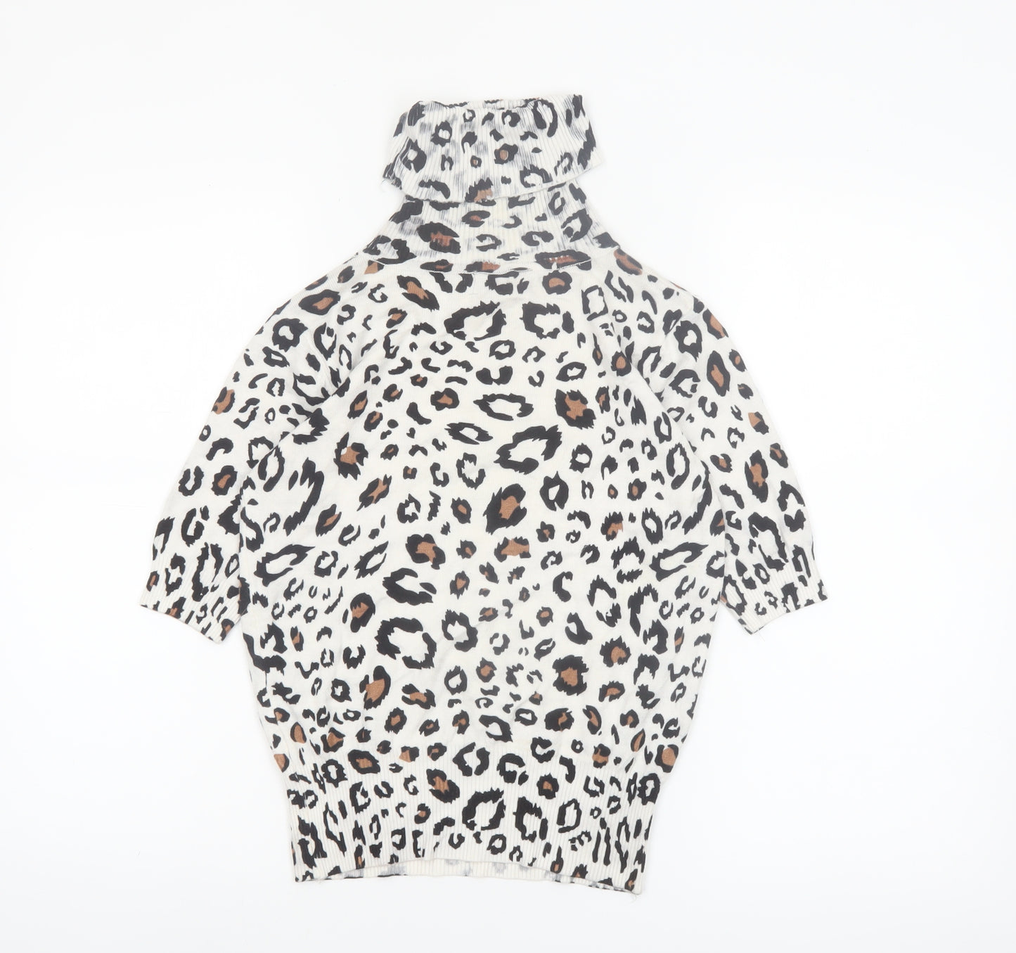 Mirepa Women’s Leopard Print Roll Neck Short Sleeve Jumper Size S