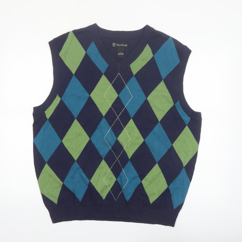Pro Tour Men's Blue Argyle V-Neck Cotton Golf Vest XL