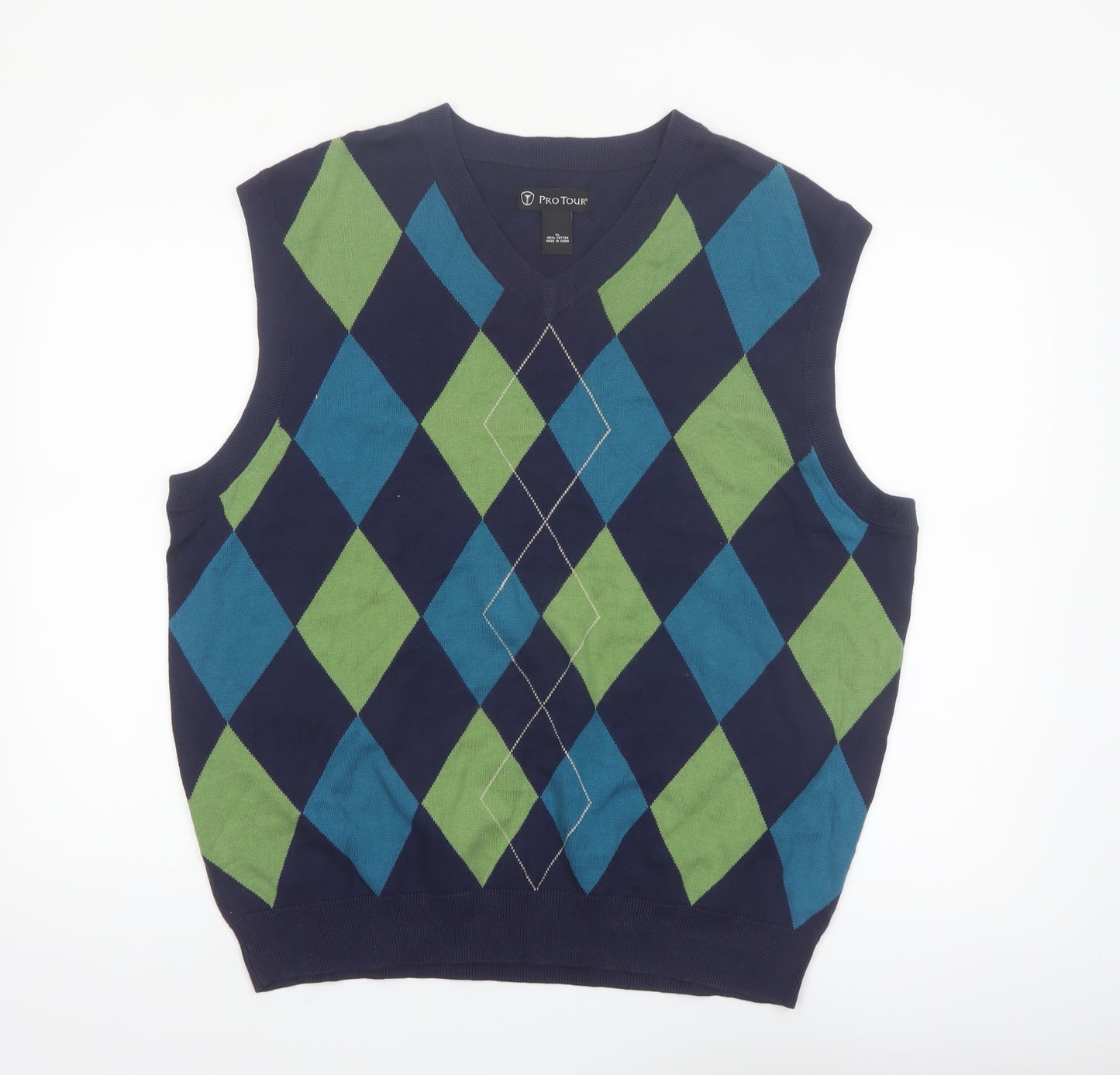 Pro Tour Men's Blue Argyle V-Neck Cotton Golf Vest XL