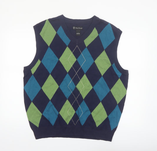 Pro Tour Men's Blue Argyle V-Neck Cotton Golf Vest XL