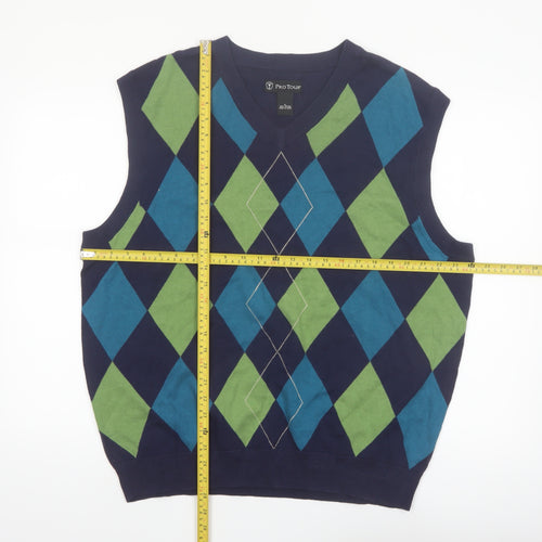 Pro Tour Men's Blue Argyle V-Neck Cotton Golf Vest XL