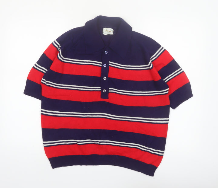 La Strada Women’s Multicoloured Collared Henley Jumper L Retro Knit
